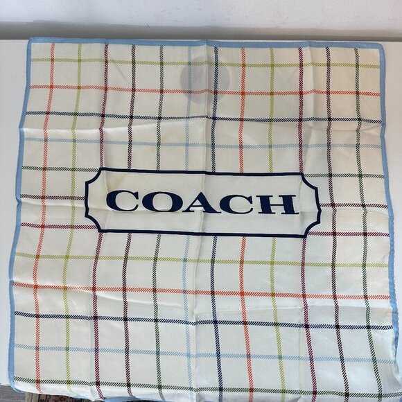 Vtg COACH 100% Silk Scarf Tattersall Plaid 21" x 21" Signature COACH Logo EVC - Picture 1 of 5
